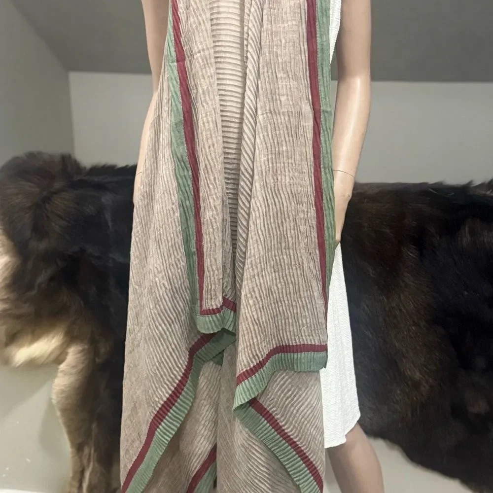 Handmade Boho Style Colorblock Shawl/Wrap With Pleated Textured, Large Size